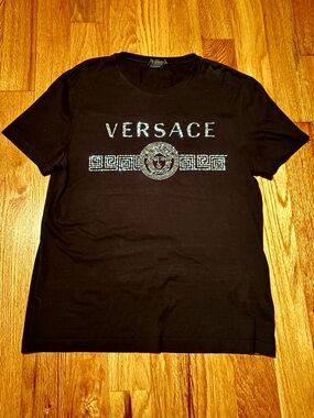 Versace Rhinestone Embossed Logo Tshirt